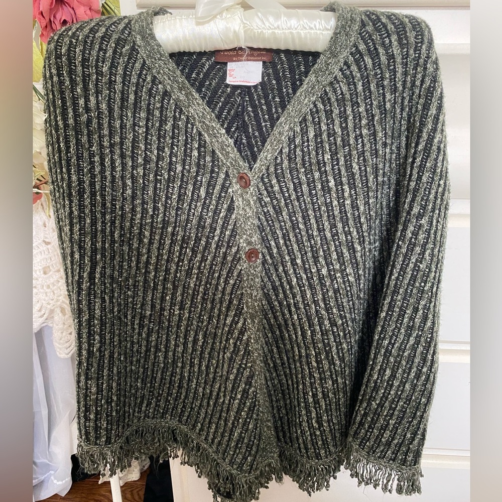 SWEATER PONCHO WITH FRINGE BOTTOM